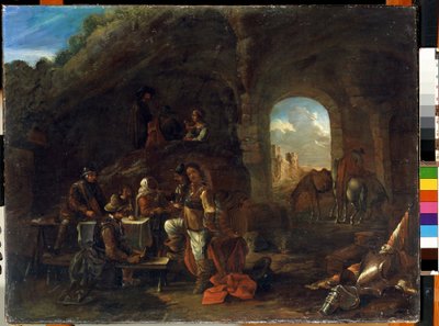 Cena de taverna (cena da taberna). Peinture por Philips Wouwerman (1619-1668). Huile sur bois, 48 x 63 cm. Ecole hollandaise du 17e siecle. Museu Estatal de Arte M. Ciurlionis, Kaunas (Lituanie). de Philips Wouwermans or Wouvermans