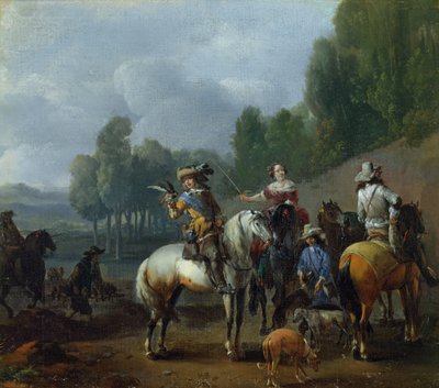 A Hawking Party (óleo sobre tela) de Philips Wouwermans or Wouwerman