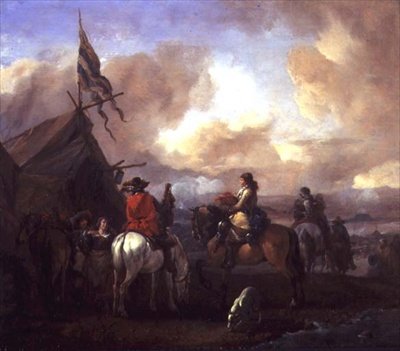 Cavalaria em um acampamento militar (painel) de Philips Wouwermans or Wouwerman