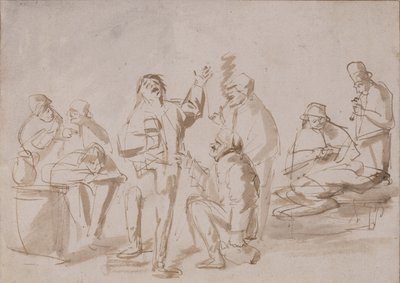 Camponeses em uma taberna, c.1662 (caneta e tinta com a lavagem no papel) de Phillips de Koninck