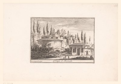 Vista do Templo de Rómulo
Tempio di Romolo (título sobre o objecto)
Vistas da Roma antiga e moderna (título da série)
Varie Vedute di Roma Antica, e Moderna (título da série) de Philothée Francois Duflos