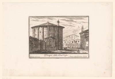 Vista do Templo de Vesta Tempio della Dea Veste (título no objeto) Vistas da Roma Antiga e Moderna (título da série) Varie Vedute di Roma Antica, e Moderna (título da série) de Philothée Francois Duflos