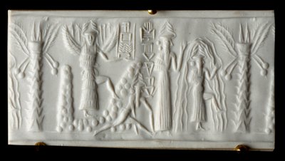 Civilização fenícia: deus da água diz selo de "O nascimento da Primavera". 2200 AC. De Tello. Museu do Louvre de Paris. de Phoenician Phoenician
