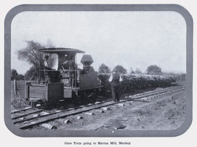 Cane Train indo para Marian Mill, Mackay (foto a p/b) de Photographer Australian