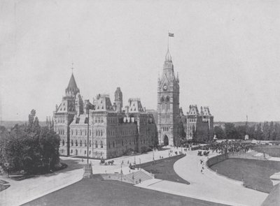 The Central Block, Edifícios do Parlamento, Ottawa (foto a p/b) de Photographer Canadian