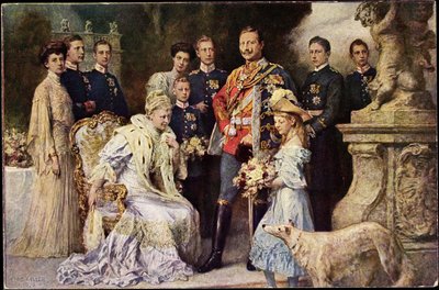 Artista Ak Kaiser Wilhelm II, Auguste Viktoria, Viktoria Luise, Greyhound, Prússia (fotografia a preto e branco) de Photographer German