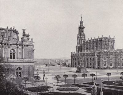 Vista da Zwingerwall para a Theaterplatz (foto a p/b) de Photographer German