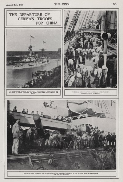 Partida das tropas alemãs para a China para reprimir a Rebelião Boxer, Agosto de 1900 (foto a p/b) de Photographer German