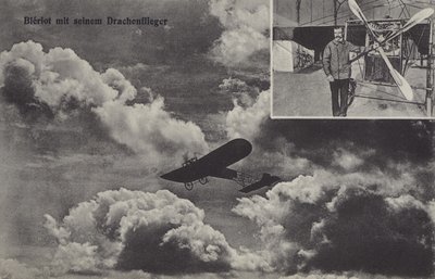 O aviador francês Louis Bleriot e o seu monoplano (foto a p/b) de Photographer German