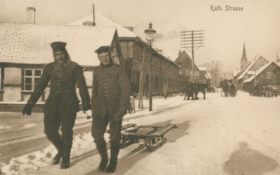 Ocupação alemã de Jelgava na Letónia durante a Primeira Guerra Mundial (foto a p/b) de Photographer German