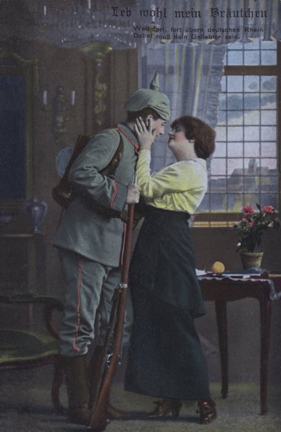 Soldado alemão despedindo-se da mulher antes de ir para a guerra (foto colorida) de Photographer German