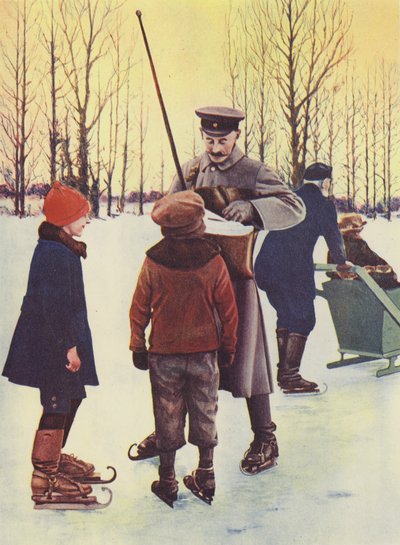 No inverno, este carteiro alemão faz a sua ronda de patins (fotografia a cores) de Photographer German