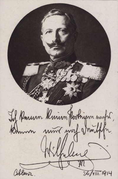 Kaiser Wilhelm II da Alemanha, cartão postal de propaganda da Primeira Guerra Mundial (foto a p/b) de Photographer German