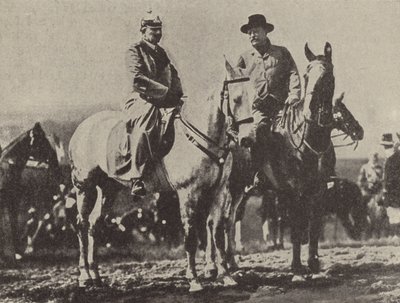 Kaiser Wilhelm II da Alemanha e o presidente americano Theodore Roosevelt observando o exército alemão em manobras de Photographer German