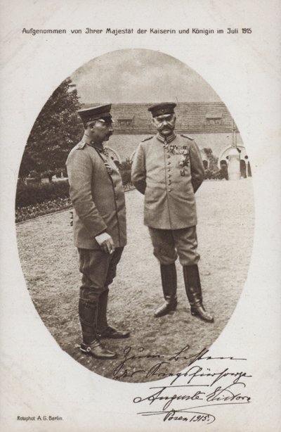 Kaiser Wilhelm II com o Marechal de Campo Paul von Hindenburg, comandante do exército alemão, Posen, Primeira Guerra Mundial de Photographer German