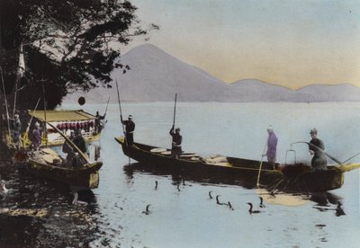 Japão, c.1912: Pesca com um corvo-marinho, Nagaragawa (foto) de Photographer Japanese