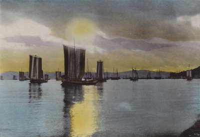 Japão, c.1912: Pôr-do-sol, costa de Akashi (foto) de Photographer Japanese