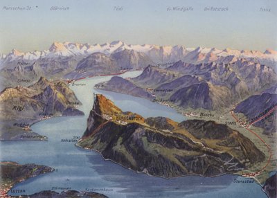 Burgenstock e o Lago Lucerna (fotografia a cores) de Photographer Swiss