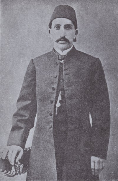 Abdul Hamid II, Sultão do Império Otomano, derrubado pelos Jovens Turcos em 1909 (foto a p/b) de Photographer Turkish