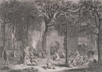 Fakirs Hindu Praticando seus Ritos Supersticiosos, gravados por Bell, de World Religion, publicado por A. Fullarton & Co. de Picart