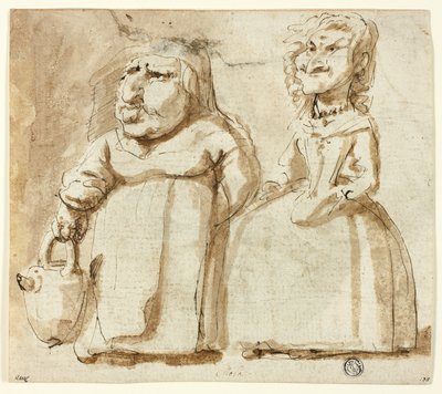 Caricaturas de duas mulheres (frente); Judas em oração (verso) de Pier Francesco Mola
