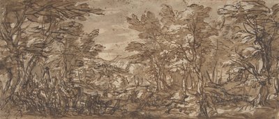Forest Scene, a Halt at the Left, a Hunt at the Center, 1612-66. de Pier Francesco Mola