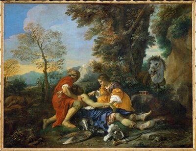Hermínia e Valfrino tratam das feridas de Tancrede ... de Pier Francesco Mola
