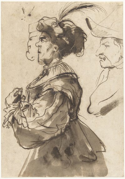 Caricatura de uma mulher idosa, de bonecas de Pier Francesco Mola