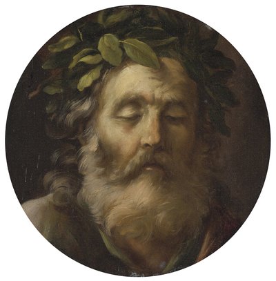 Retrato do poeta Homero par Mola, Pier Francesco (1612-1666). Óleo sobre madeira, tamanho : D 38,7, , Colecção Privada de Pier Francesco Mola