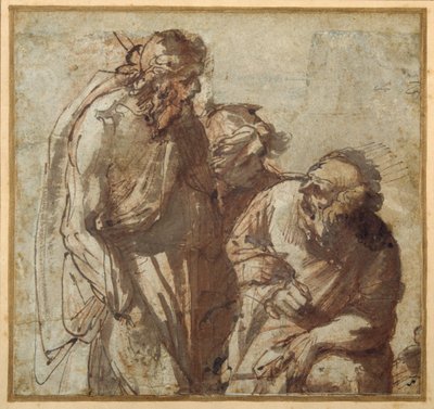 São Pedro nega Cristo (caneta e tinta marrom com lavagem marrom) de Pier Francesco Mola