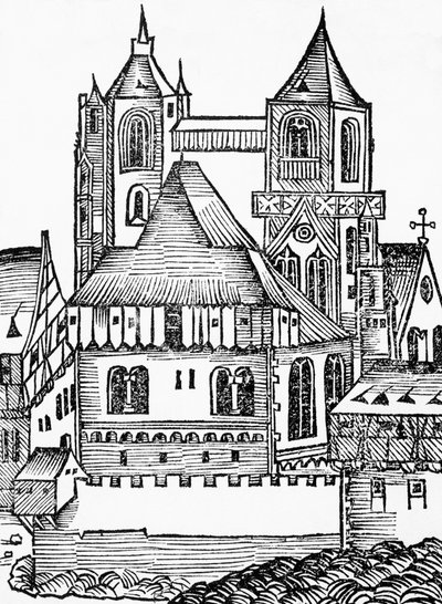 Abadia de Montecassino, talha alemã, de Nuremberga Chronicle (Liber Chronicarum) de Hartmann Schedel de Blaise Nicolas Le Sueur