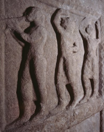 Músicos, detalhe da estela funerária de Pontassieve, Toscana, Itália, civilização etrusca, século V a.C. de Blaise Nicolas Le Sueur