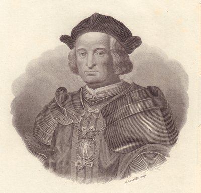 Retrato do líder militar e político italiano Gian Giacomo Trivulzio (1440-1518), gravura em cobre da Locatelli de Blaise Nicolas Le Sueur