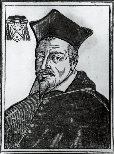 Retrato de Pierre de Berulle (1575-1629), teólogo e cardeal católico francês, impresso de Blaise Nicolas Le Sueur