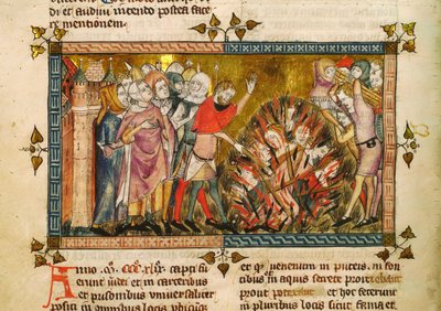 Queima dos judeus em 1349. Miniatura de: Tractatus quartus de Gilles de Muisit, ca 1353. de Pierart dou Tielt