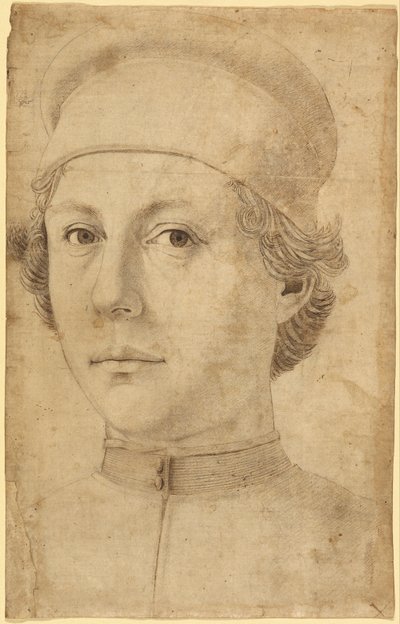 Retrato, jovem, homem, cabeça, ombros, desgastar, boné de Piero del Pollaiolo