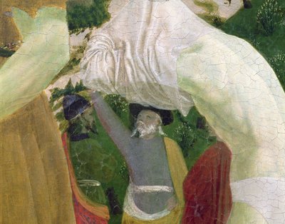 Batismo de Cristo, detalhe da seção da mão direita retratando um homem se preparando para o batismo de Piero della Francesca