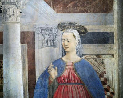 Detalhe da Lenda da Verdadeira Cruz mostrando a Anunciação, de Piero della Francesca de Piero della Francesca