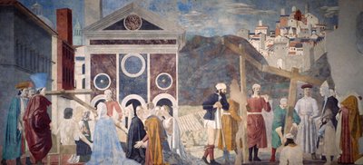 Detalhe da Lenda da Cruz Verdadeira mostrando a descoberta e verificação da Cruz Verdadeira, de Piero della Francesca de Piero della Francesca