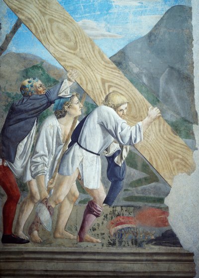 Detalhe da Lenda da Verdadeira Cruz mostrando o transporte de Madeira Sagrada, de Piero della Francesca de Piero della Francesca