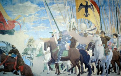 Detalhe da Lenda da Verdadeira Cruz mostrando a vitória de Constantino, de Piero della Francesca de Piero della Francesca