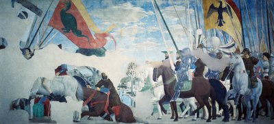 Detalhe da Lenda da Verdadeira Cruz mostrando a vitória de Constantino, de Piero della Francesca de Piero della Francesca