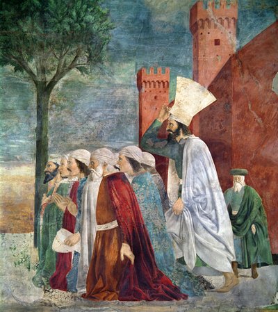 Heráclio c.575-641 Restaura a cruz para Jerusalém, do ciclo Lenda da Verdadeira Cruz, concluída em 1464 detalhe em afresco de 58287 de Piero della Francesca