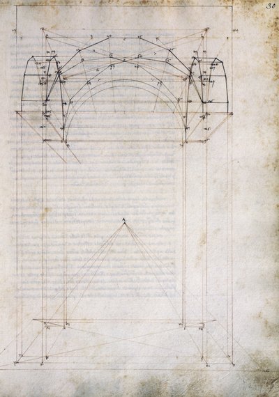 Perspectiva do corredor com abóbada transversal, página de De Prospectiva pingendi (Em perspectiva de pintura), de Piero della Francesca (ca. 1415-1492), Itália de Piero della Francesca