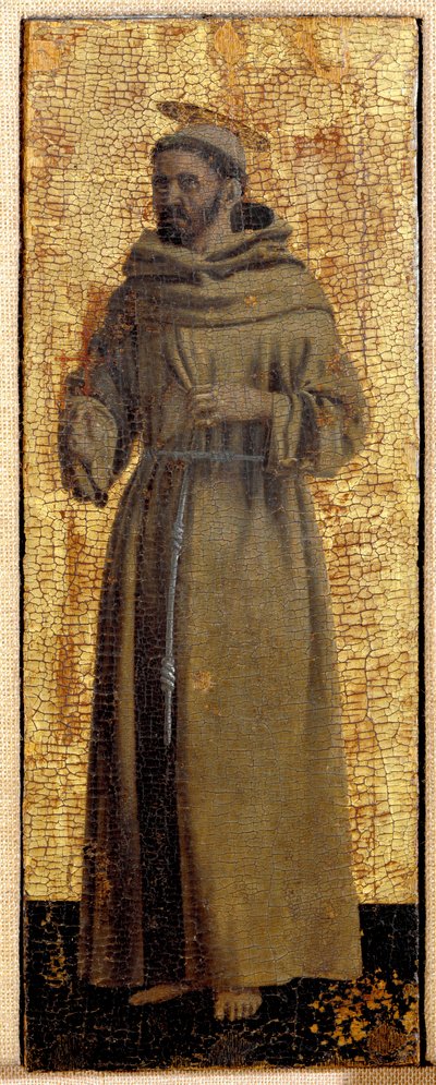 Políptica de Misericórdia: a Virgem de Misericórdia, rodeada de santos. Detalhe representando São François de Assis. Pintura sobre madeira de Piero della Francesca (1415/20-1492) 1445-1460 Dim. 54x21 cm Sansepolcro, Pinacoteca Comunale de Piero della Francesca