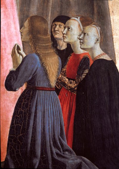 Políptico de Misericórde: Virgem de Misericórdia, rodeada de santos - Detalhe - Pintura em madeira de Piero della Francesca