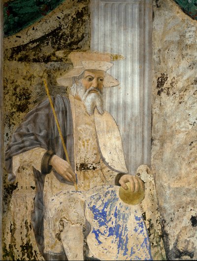 Retrato de Sigismondo Pandolfo Malatesta (1417-1468) em oração diante de San Sigismondo (Sigismund). Detalhe do santo. Fresco de Pietro di Benedetto dei Franceschi, conhecido como Piero della Francesca (1422-1492). de Piero della Francesca