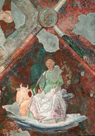 São Lucas. Detalhe de um afresco atribuído a Piero della Francesca (1410/1420-1492). Capela de São Michele. Basílica de Santa Maria Maggiore (Santa Maria Maior), Roma. de Piero della Francesca
