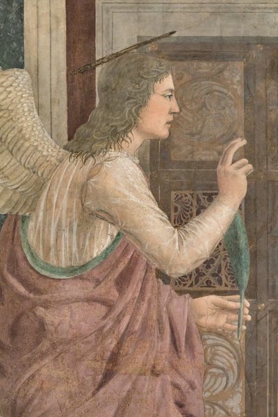 A Anunciação, pormenor das Histórias da Verdadeira Cruz (fresco) de Piero della Francesca