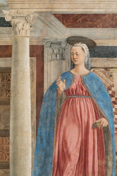 A Anunciação, pormenor das Histórias da Verdadeira Cruz (fresco) de Piero della Francesca